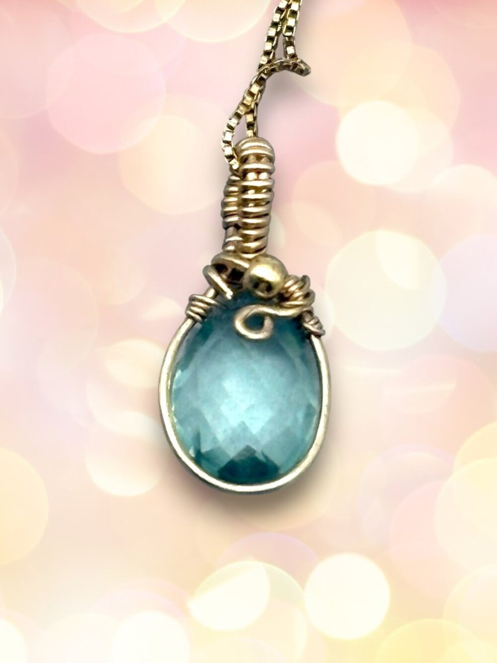 Ethical Lab Aquamarine Pendant in 14k Gold Filled Wire